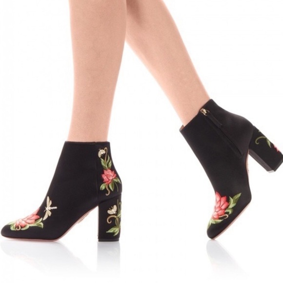 Aquazurra Lotus Satin Floral Embroidered Booties - Picture 10 of 12